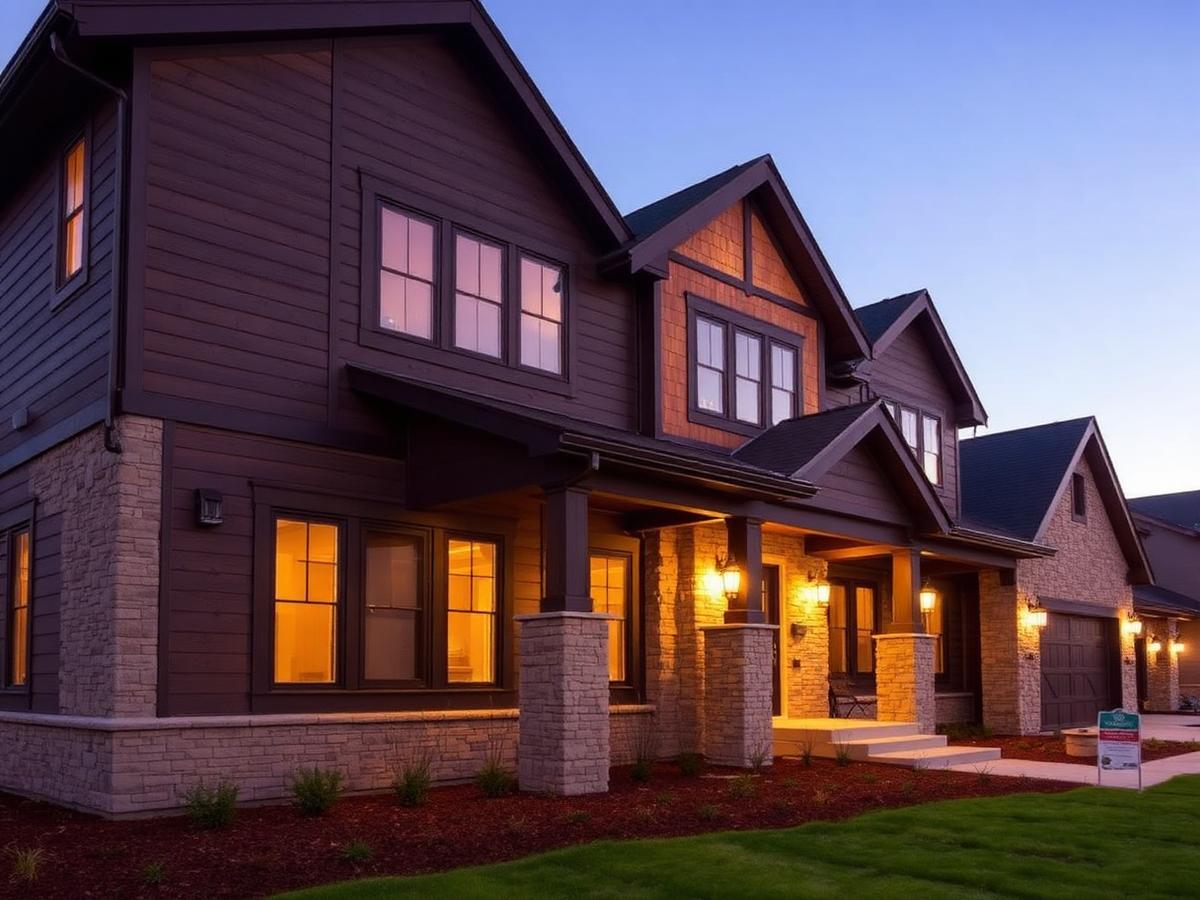 Completed home exterior remodel at dusk